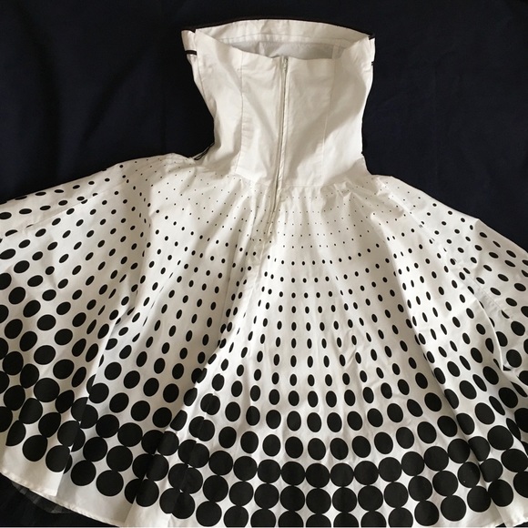 Ruby Rox Strapless Black and White Polka Dot Circle Skirt Dress with Belt - Picture 5 of 16